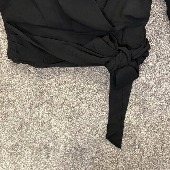 Express Women's Tie Waist Top Size XS Black V-Neck Faux Wrap Sheer Sleeve NWT$54 - Picture 9 of 16